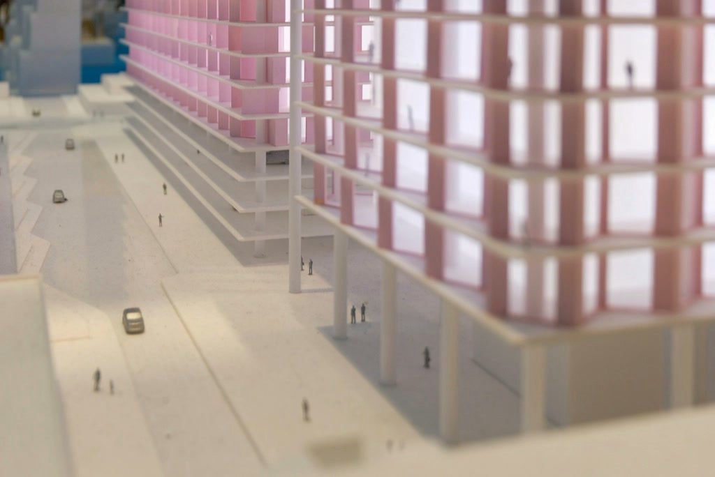 Detailed architectural scale model of a multi-storey building