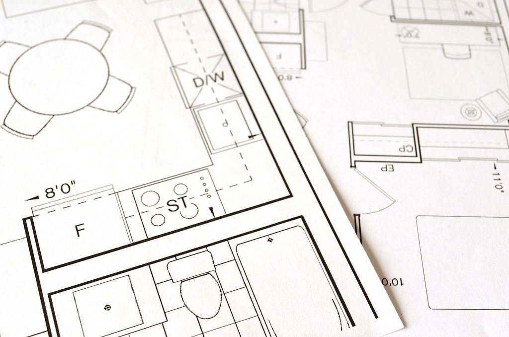 Close-up of a residential floor plan with dimensions and fixtures drawn in